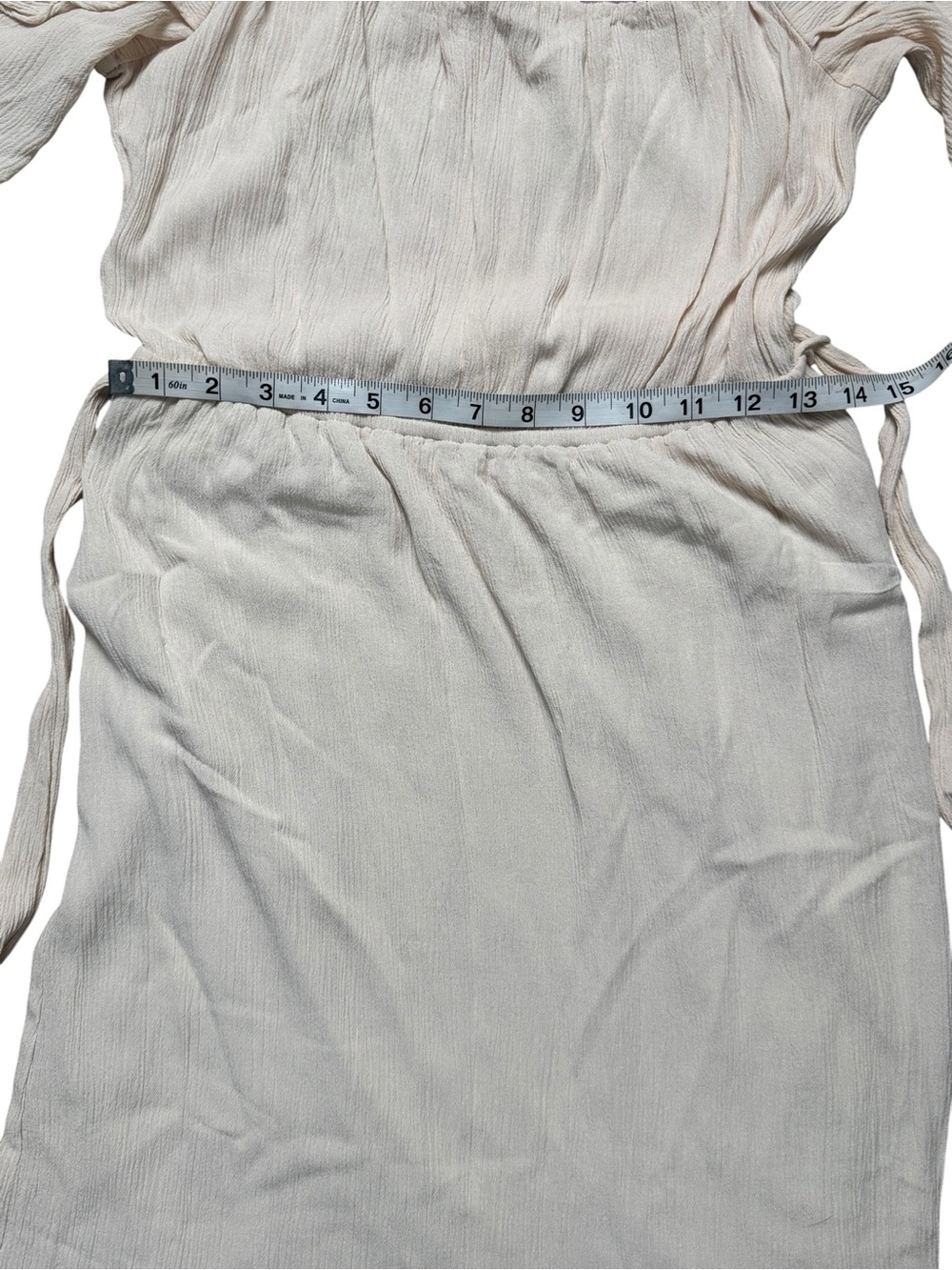Lush Soft Nude Off Shoulder Tie Waist Midi Dress Boho Romantic Size M - Picture 6 of 14